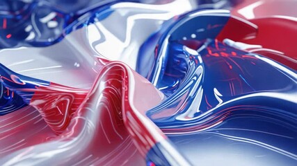 Starting abstract shiny tricolor sheet rippling in studio simulation, with red white blue gradients - Powered by Adobe