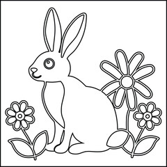 Cartoon rabbit sitting in a field illustration