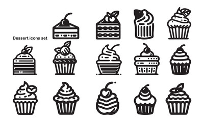 Desserts line art Icon Set silhouette vector art illustration on white background 