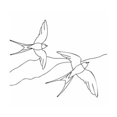 Obraz premium Two Swallows in Flight Line Art Black and White Minimalist Bird Drawing