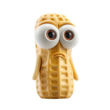 Sad peanut cartoon character with big eyes looking unhappy isolated on transparent background