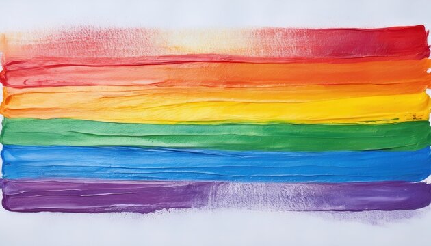  vibrant rainbow flag painted with bold textured acrylic strokes on white background for pride-themed design, lgbtq+ branding, or creative web visual