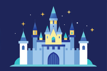 Whimsical Castle Under a Starry Sky Vector Illustration for Children's Books and Fantasy Art