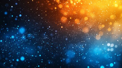 Fototapeta premium Textured background featuring a grainy gradient that transitions from blue and orange particles in the bottom left to dark yellow in the top right