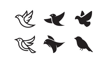 Bird dove silhouette shape set. Vectorial illustrations of various bird silhouettes. Vector illustration eps 10