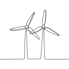 Continuous line drawing of two wind turbines