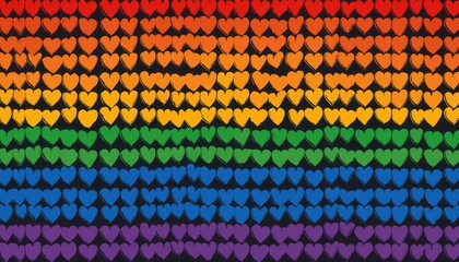  colorful rainbow heart pattern on dark background with layered 3d effect, ideal for pride-themed web design, vibrant poster, greeting card, or branding element