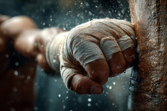 Close-up of Male Boxer's Wrapped Fist