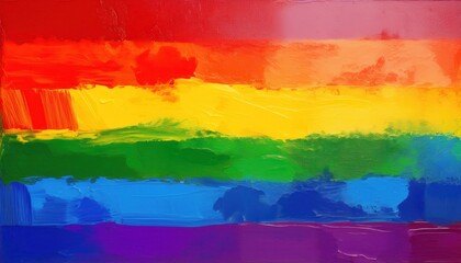 vivid rainbow pride flag painted in bold acrylic brush strokes with textured finish for modern lgbtq design, print media, wall art, branding, or web graphic

