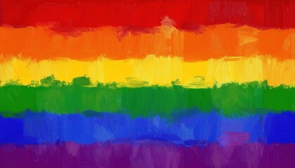 vivid rainbow pride flag painted in bold acrylic brush strokes with textured finish for modern lgbtq design, print media, wall art, branding, or web graphic

