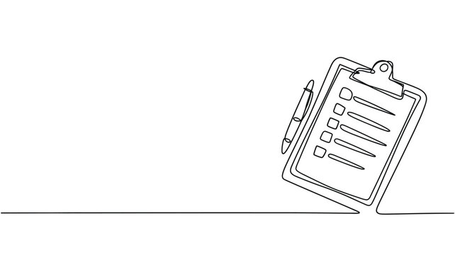 Single line drawing checklist clipboard and pen
