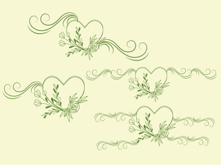 Elegant Green Floral Heart Border Designs on Pale Yellow Background