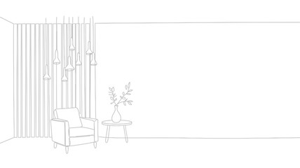 Modern minimalist living room interior design sketch