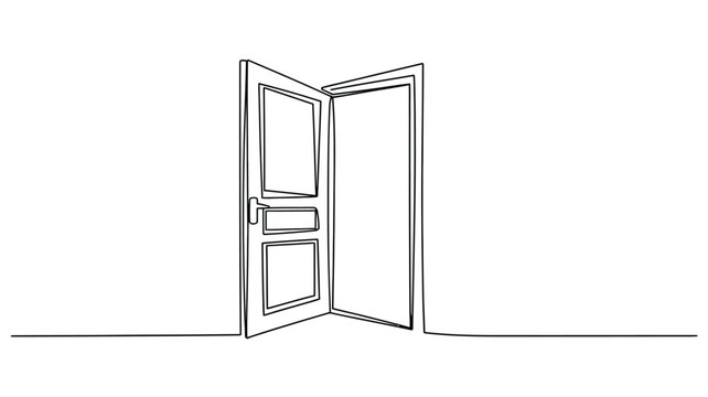 Open door single line drawing minimalist illustration