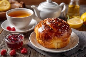 Bun with Tea and Jam