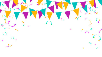 Diversity love concept frame with bunting garland flag and confetti decoration elements