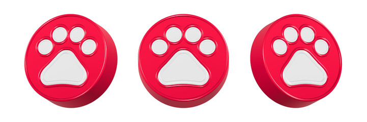 print paw button icon symbol 3d rendering pet care