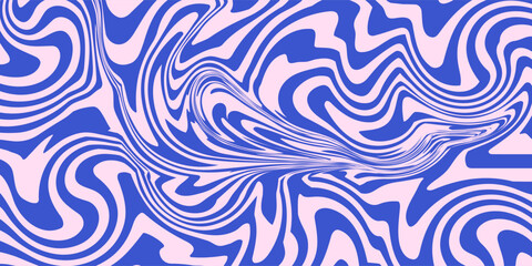 Abstract background pattern with colorful waves. Psychedelic groovy trippy y2k retro seamless pattern in blue and pink colors. Wavy and swirled brush strokes liquid background for packaging design