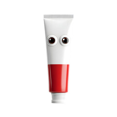 Cute tube of red cream with googly eyes a fun product design isolated on transparent background