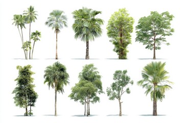 Isolated Trees Various Types on White Background