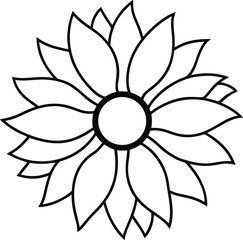 Sunflower flower black line drawing vector illustration