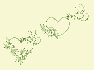 Elegant Floral Heart Designs with Swirls on Pale Yellow Background