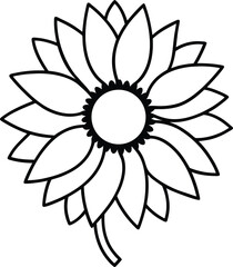 Sunflower head black line drawing vector illustration