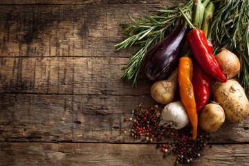 Vegetables on Rustic Wood Table Top