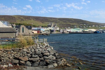 General view of Scalloway, Shetland, from the west.
