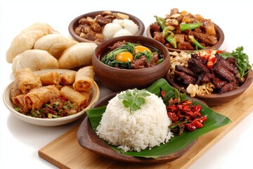 Variety of Asian Foods on Wooden Board