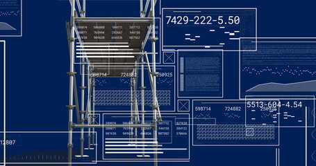 Displaying scaffold with wood platform occupying left area in blueprint interface, with data panels