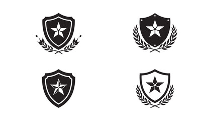 Set of shield badges featuring a star emblem with laurel wreaths and decorative elements