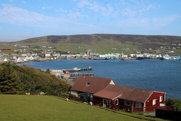 General view of Scalloway, Shetland, from the west.