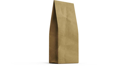 A plain brown paper bag standing upright, often used for carrying food or groceries.