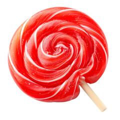 Red and white swirl lollipop on a stick sweet candy treat isolated on transparent background