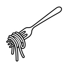 Fork with Spaghetti Simple Line Art Illustration