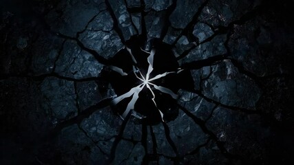 Opening scene revealing cracked cave floor with glowing core, pulsing blue and red energy beams - Powered by Adobe