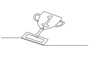 Winner trophy cup continuous one line drawing. Trophy cup line art vector illustration, Award trophy cup single line vector.