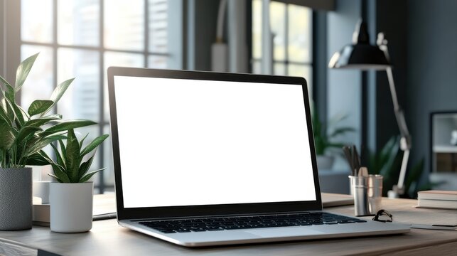 Workspace with mockup blank screen laptop computer.