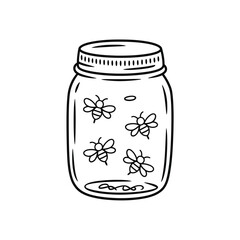 Bees in a Jar Line Art Illustration