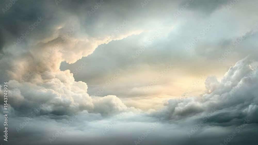 Poster celestial panorama: a breathtaking view of a dramatic cloudy sky, the ethereal clouds create a dynam