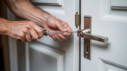 Repairing a Door Handle with a Screwdriver at Home