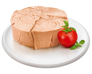 prato com atum acompanhado de tomate cereja e manjericão isolado em fundo transparente