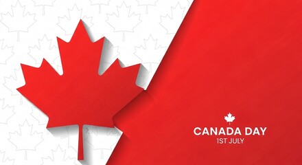 Canada Day Celebration Background with Red Maple Leaf and Flag Design