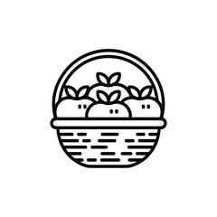 Line art illustration of apples in a basket