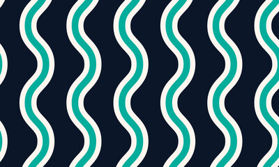 Blue and green retro groovy vertical waves seamless pattern.60s and 70s vibes Vintage Geo Art, ocean waves Pattern Vector illustration. Trendy wave pattern Abstract stripes blue optical art wave line.