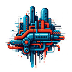 Abstract urban vector illustration featuring grunge city art and industrial building silhouettes with a business skyline design