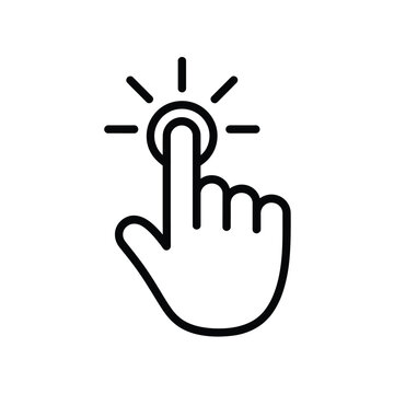 Hand pressing button icon touchscreen interface