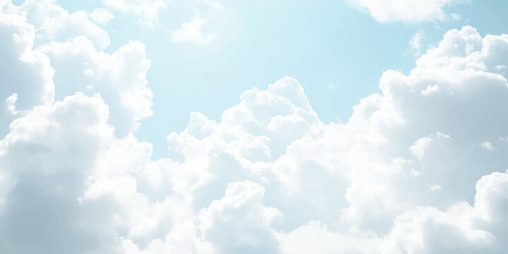 Sky background with soft blue, white clouds. Sky filled with fluffy, white clouds against a soft blue background, Copy space summer blue sky and white cloud abstract background,