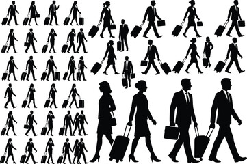 Business Travelers Silhouette Vector Set Editable Commuter & Professional EPS
